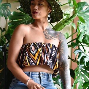 Boho Tribal Print Strapless Crop Top